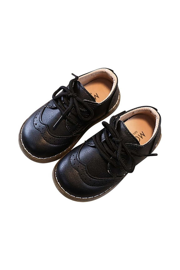 Boys Girls Dress Shoes Comfort PU Shoes Wedding Church Dress Shoes Lace Up School Uniform Loafer Flats (1-6Y)