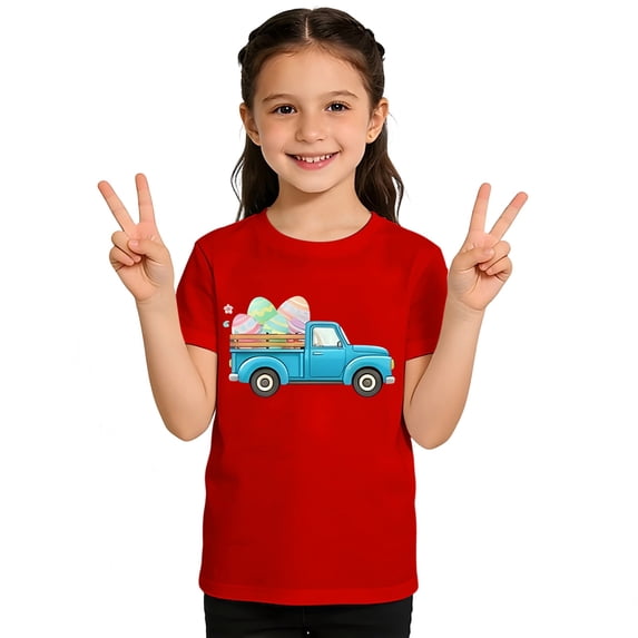 Boys Girls Easter Egg Print T Shirt Crew Neck Short Sleeve For Sports Outdoors Red 2Y-3Y