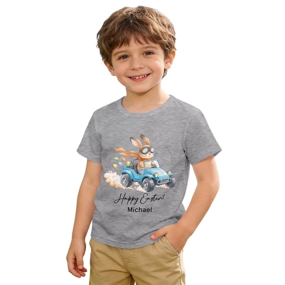 Boys' Girls' Easter Personalized Cartoon Rabbit Print Short Sleeve T Shirt Top Grey 2Y-3Y