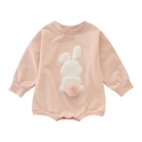 Xijirk Baby Easter Romper Long Sleeve Cartoon Rabbit Embroidered Pullover Sweatshirt Bodysuit Playwear for Babies Spring Holiday,Red,0-3 Months