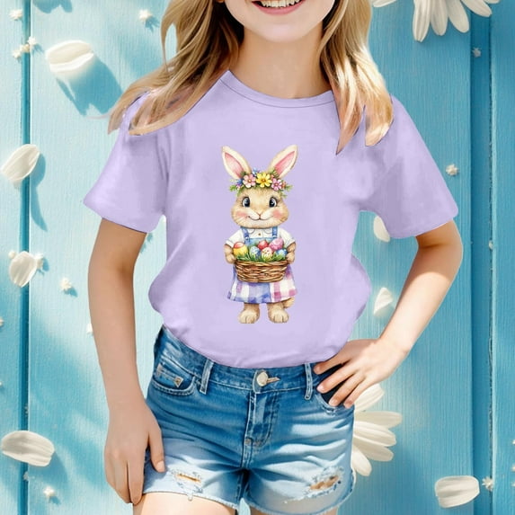 Boys Girls Easter Shirts Bunny Cute Short Sleeve Tee Christian Faith Toddler Girls T-Shirt Size 8-9