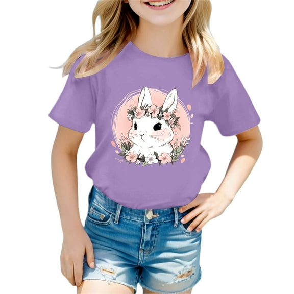 Toddler Girls Bunny T-Shirt Happy Easter Bunny Funny Rabbit Graphic Tshirts Happy Easter Kids Cute Shirt Size 8-9