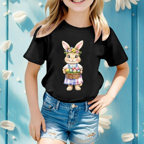 Boys Girls Easter Shirts Loving Bunny Cute Summer Tops Tees Funny Family Girls Kids T-Shirt Kids T-Shirt 12-13