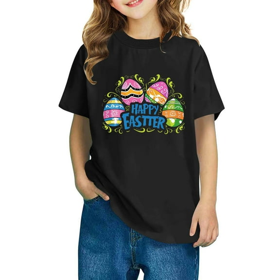 Boys Girls Easter Shirts Short Sleeve Tops for Kids 2-10T Black 5-6 Years