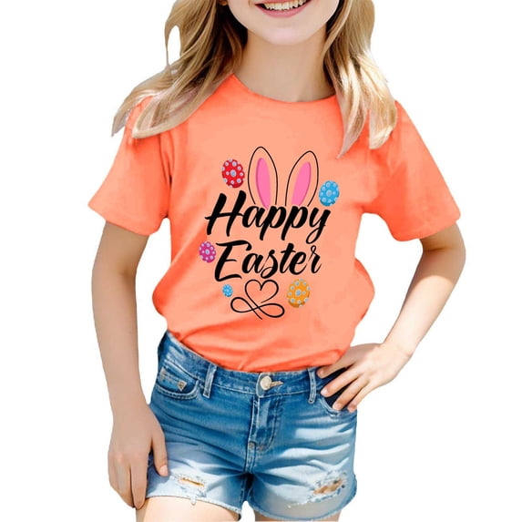 Boys Girls Easter Shirts Vintage Breathable White Rabbit Face Print Summer Easter Tshirt 2026 Kids Happy Easter Crew Neck Short Sleeve Tee Tops