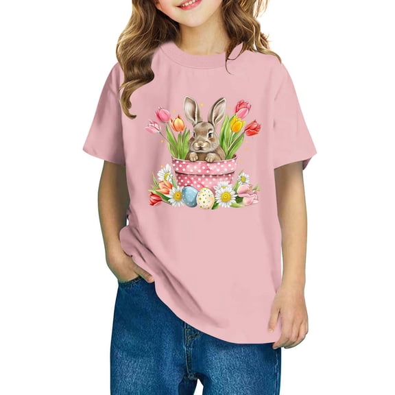 Boys Girls Easter Short Sleeve T Shirts Graphic Printed Tops for Kids 2-10T Pink 7-8 Years