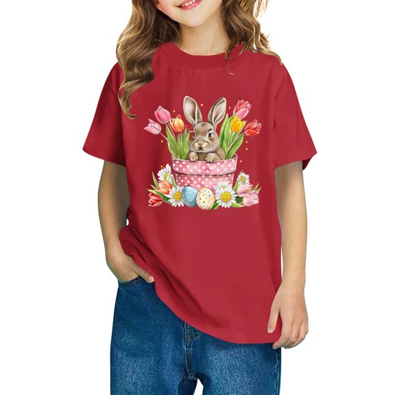 Boys Girls Easter Short Sleeve T Shirts Graphic Printed Tops for Kids 2-10T Red 3-4 Years