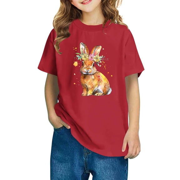 Boys Girls Easter Short Sleeve T Shirts Graphic Printed Tops for Kids 2-10T Red A 4-5 Years