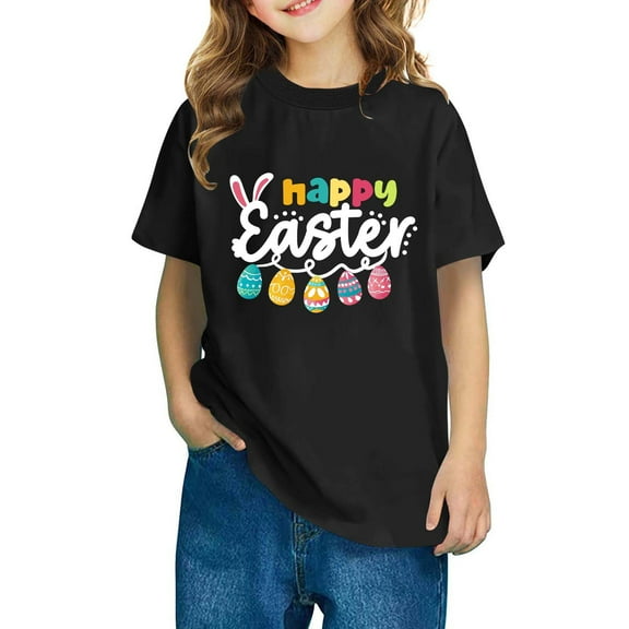 Boys Girls Easter T Shirts Short Sleeve Tops for Kids 2-10T Black 5-6 Years