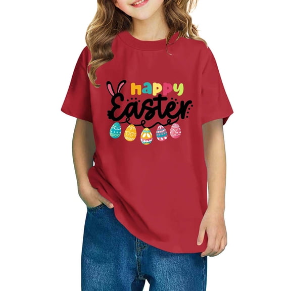 Boys Girls Easter T Shirts Short Sleeve Tops for Kids 2-10T Red 3-4 Years