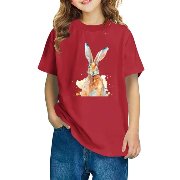 Boys Girls Easter T Shirts Short Sleeve Tops for Kids 2-10T Red A 5-6 Years