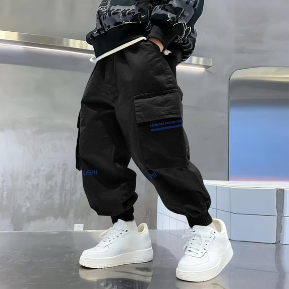 Boys Girls Elastic Waist Cargo Pants Teen Oversized Wide Legs Sweatpants with Pockets Unisex Youth Casaul Comfort Athletic Trousers Jeans Fashion Tracksuit Clothing Size 3-15 Years