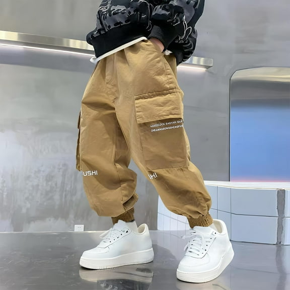 Boys Girls Elastic Waist Cargo Pants Teen Oversized Wide Legs Sweatpants with Pockets Unisex Youth Casaul Comfort Athletic Trousers Jeans Fashion Tracksuit Clothing Size 3-15 Years