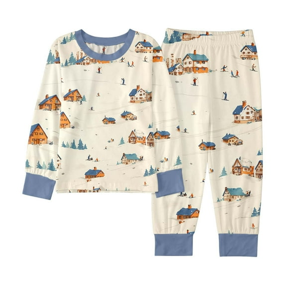 Boys Girls Fall Pajama Sets 2-Piece Kids Christmas Pjs Cartoon Print T ...