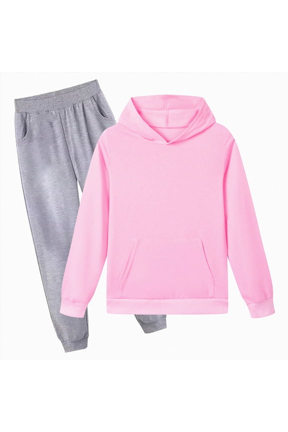Boys Girls Fall Winter Clothing Sets Kids Thermal Two Piece Outfit Warm Cotton Long Sleeve Shirts Elastic Pants Set(Pink,7-8)