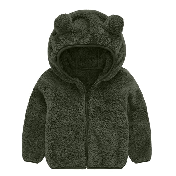 Boys Girls Fall Winter Fleece Hooded Jacket Full Zip Sherpa Warm Coat Long Sleeve Casual Outerwear for Daily Walks & Indoor Play(6M-4Y)