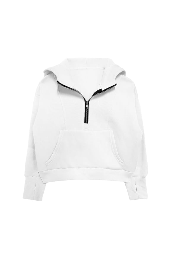 Boys Girls Fall Winter Hooded Sweatshirt Half Zipper & Long Sleeve Warm Top With Front Pockets For Big Kids Casual Wear,Size:11-12 Years