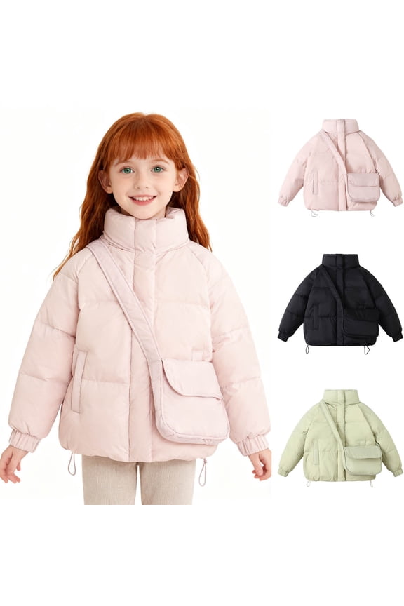 Boys Girls Fall Winter Short Pockets Thick Quilted Jacket, Solid Warm Kids Sports Outer Coat,Pink