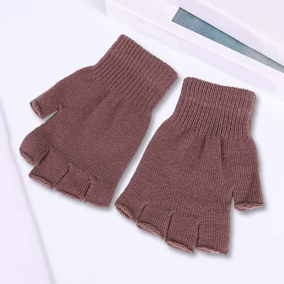Boys & Girls Fingerless Gloves Knitted Mitten (Brown One Size)