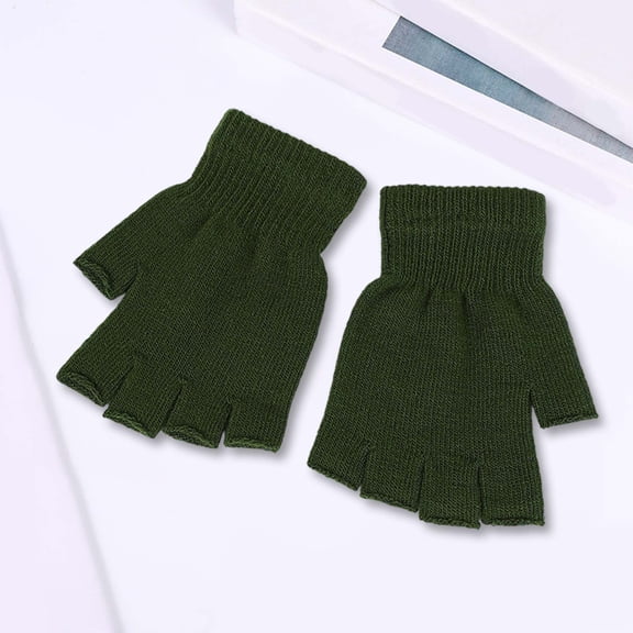 Boys & Girls Fingerless Gloves Knitted Mitten (Green One Size)