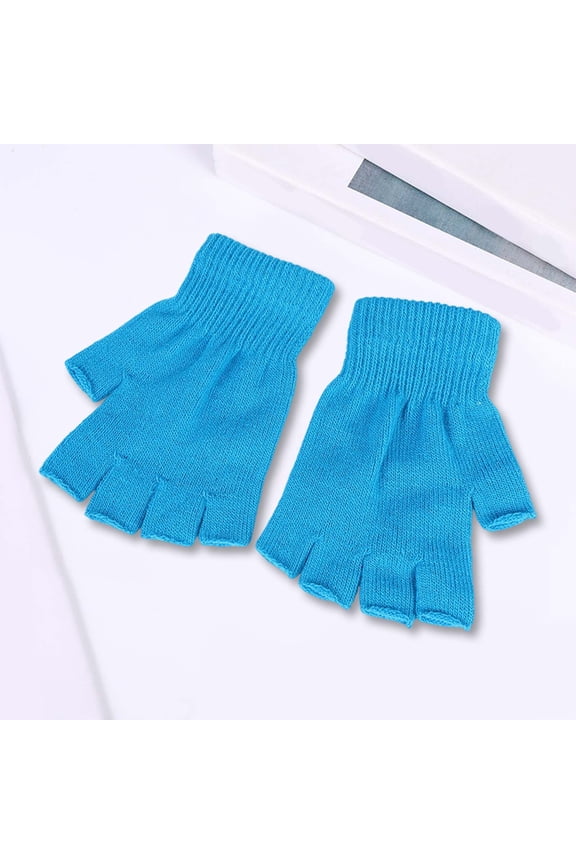 Boys & Girls Fingerless Gloves Knitted Mitten (Light Blue One Size)