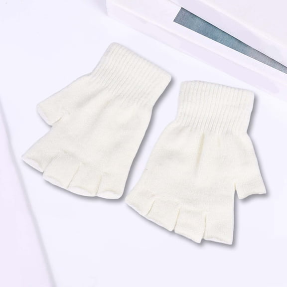 Boys & Girls Fingerless Gloves Knitted Mitten (White One Size)