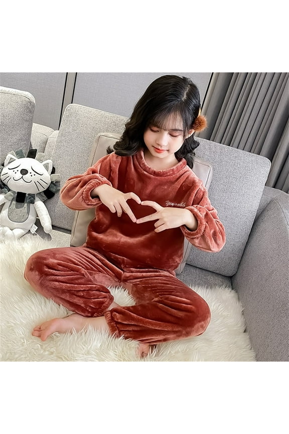 Boys' Girls' Flannel Clothes Set Fluffy Sweatshirt Top And Pants Winter Warm Soft Fuzzy Homewear With Sweatpants