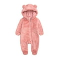 thumbnail image 1 of Boys Girls Flannel Jumpsuit Casual Loose Comfy Cute Fuzzy Hooded Rompers Kids Lightweight Winter Warm Loungewear 6-12 Months, 1 of 5
