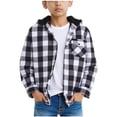 thumbnail image 1 of Boys Girls Flannel Shirt Classic Plaid Hoodie Shacket Long Sleeve Button Down Jacket Uniform Checked Coat 2026 Hooded Outwear, 1 of 6