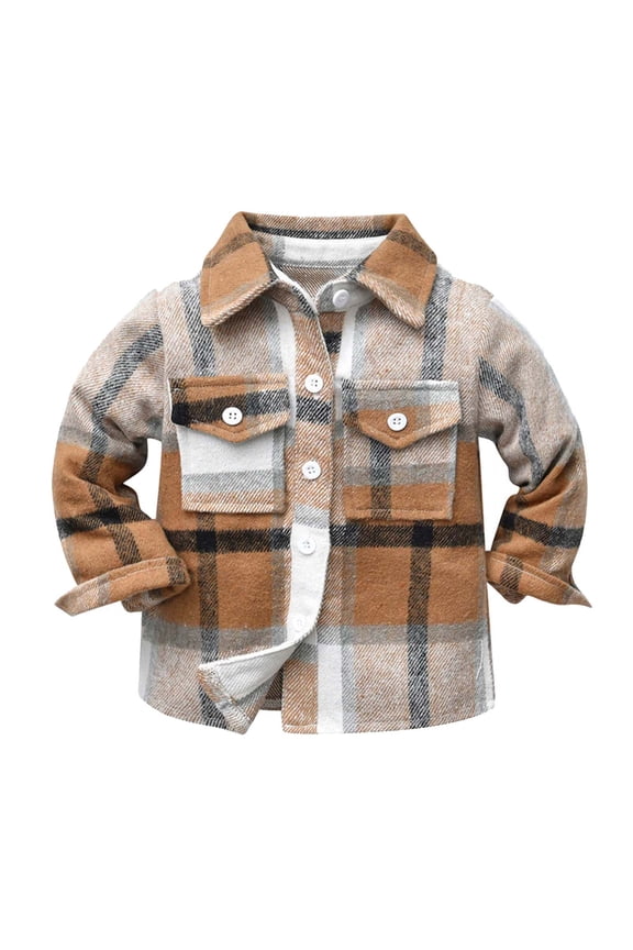 Boys Girls Flannel Shirt Jacket Plaid Long Sleeve Button Lapel Shacket Kids Fall Winter Coats Tops