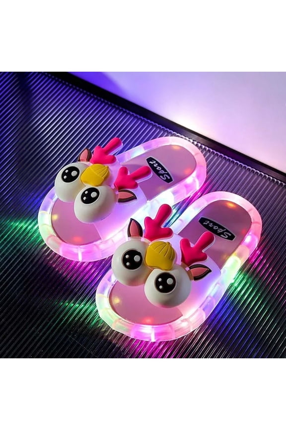 Boys Girls Flashing LED Light Up Slippers Kids Cartoon Open Toe Slides Lightweight Sandals for Party & Daily Play Pink Size 5-5.5 Years