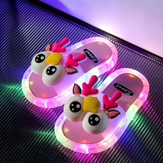 Boys Girls Flashing LED Light Up Slippers Kids Cartoon Open Toe Slides Lightweight Sandals for Party & Daily Play Pink Size 7-8 Years