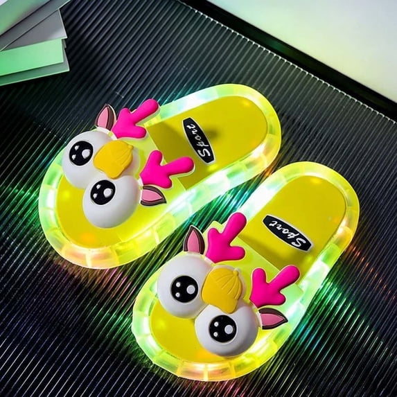 Boys Girls Flashing LED Light Up Slippers Kids Cartoon Open Toe Slides Lightweight Sandals for Party & Daily Play Yellow Size 5-5.5 Years
