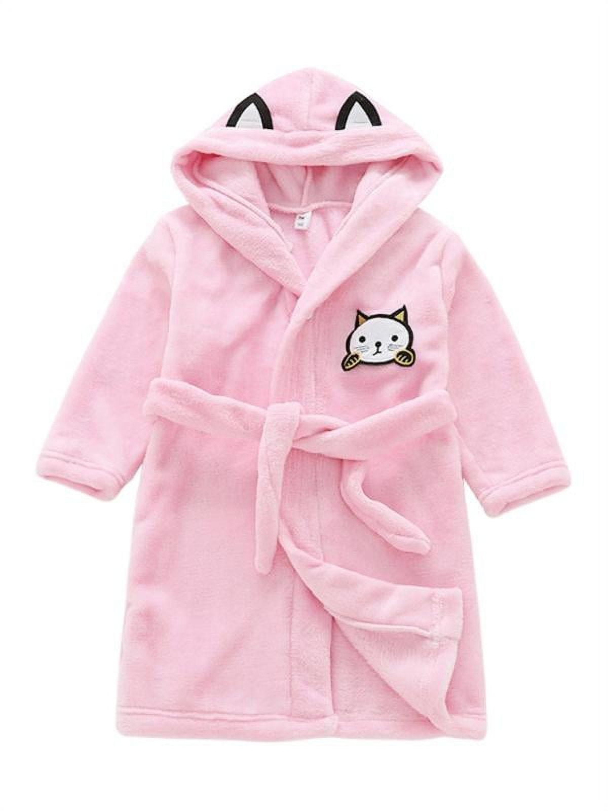 Boys Girls Fleece Bathrobe, Hooded Toddler Soft Fuzzy Robe for Kids 16