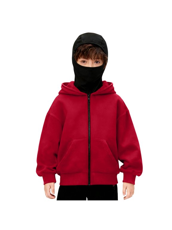 Boys Girls Fleece Hoodie Jacket Full Zip Hood Sweatshirt with Face Cover, Casual Fall Winter Sweatshirt Activewear Outerwear 4-15Y