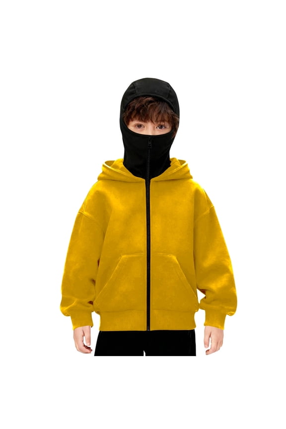 Boys Girls Fleece Hoodie Jacket Full Zip Hood Sweatshirt with Face Cover, Casual Fall Winter Sweatshirt Activewear Outerwear 4-15Y