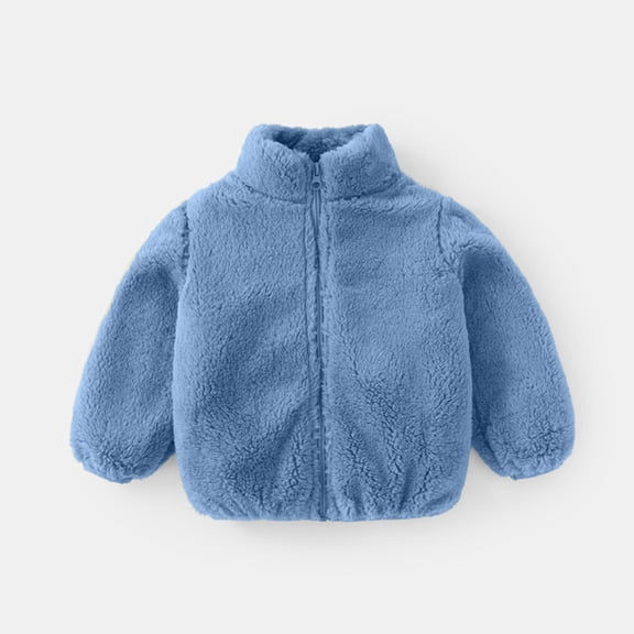 Boys Girls Fleece Jacket Soild Toddler Jackets for Girl Full Zip Fuzzy Fall Coats for Teens Windproof Warm Outerwear Blue 80