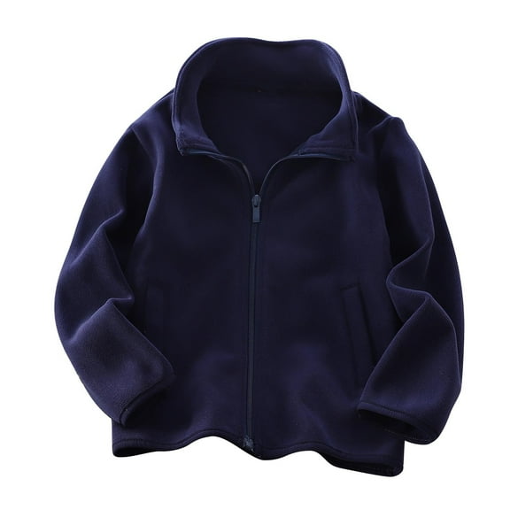 Boys Girls Fleece Jacket Stand Collar Full Zip Up Long Sleeve Pockets Sherpa Sweater Coat Kids Outerwear (11 Years, Navy 01)