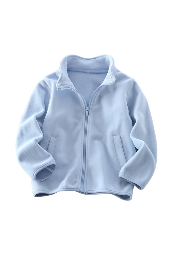 Boys Girls Fleece Jacket Stand Collar Full Zip Up Long Sleeve Pockets Sherpa Sweater Coat Kids Outerwear (12 Years, Light Blue)
