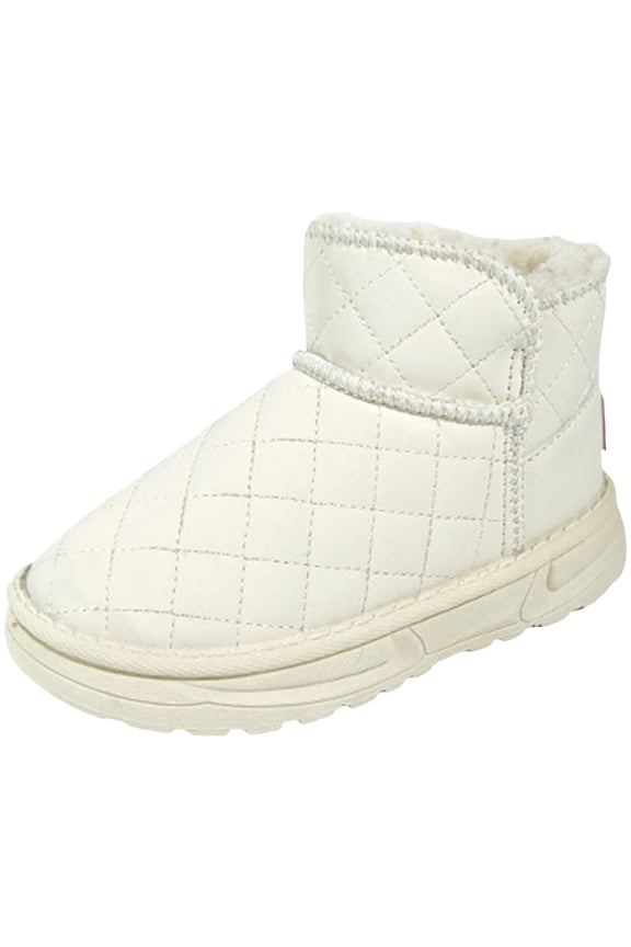 Boys Girls Fleece Lined Ankle Boots Non Slip Platform Snow Winter Booties Wide Width Warm Plush Mid Calf Boots White Size 3 Big Kids
