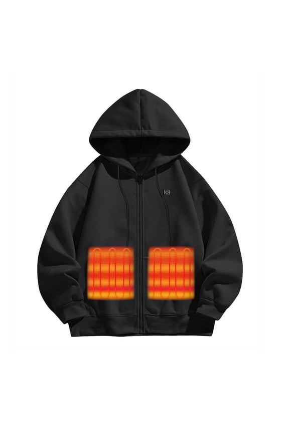 Boys Girls Fleece Lined Heated Hoodie 3-Modes Warm Winter Jacket Hooded Sweatshirt Sweater 4-14 Years, Full-zip/Pullover (13-14 Years, Black|Full-zip)