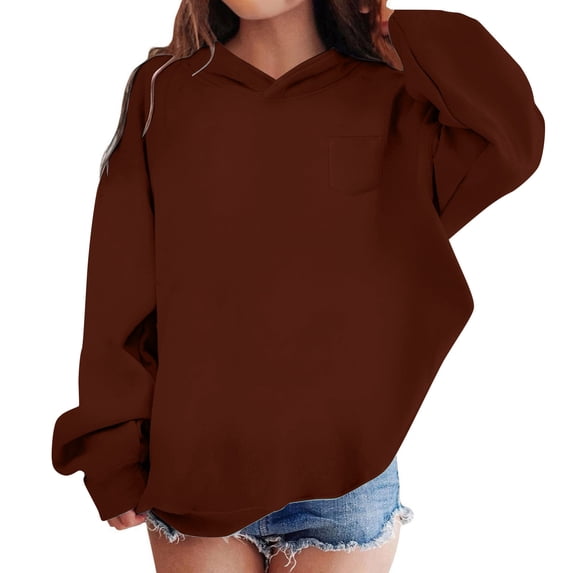 Boys Girls Lined Hoodie Long Sleeve Pullover Solid Color Cozy Sweatshirt for Toddler to Casual Outerwear,Autumn and Winter Sweatshirts(Brown,12-13Years)