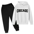 thumbnail image 1 of Boys' Girls' Lined Jogger Set Letter Graphic Hooides Sweatshirt and Jogger Sweatpants Set Boys Girls Fall Winter Outfits Set White, 3-4Y, 1 of 8