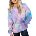 thumbnail image 1 of Boys Girls Fleece Lined Long Sleeve Hooded Sweatshirt Colors Drawstring Hoodies Tops With Pockets Sports Pullover Top Light Purple, 5-6Y, 1 of 3