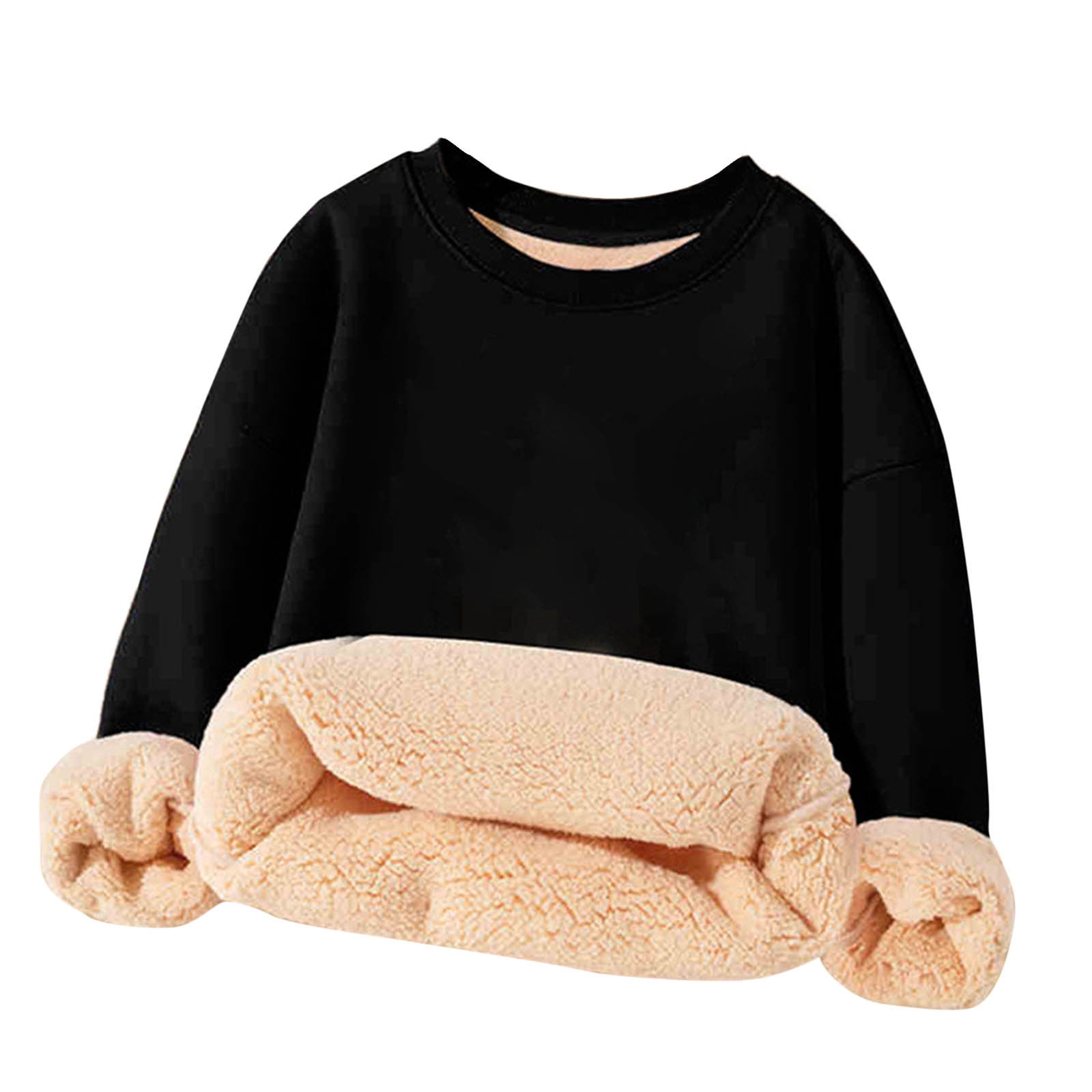Flygo Women's Sherpa Lined Sweatshirt - Thick Fleece Pullover Crewneck | Cozy Winter Sweater (Large, Black)