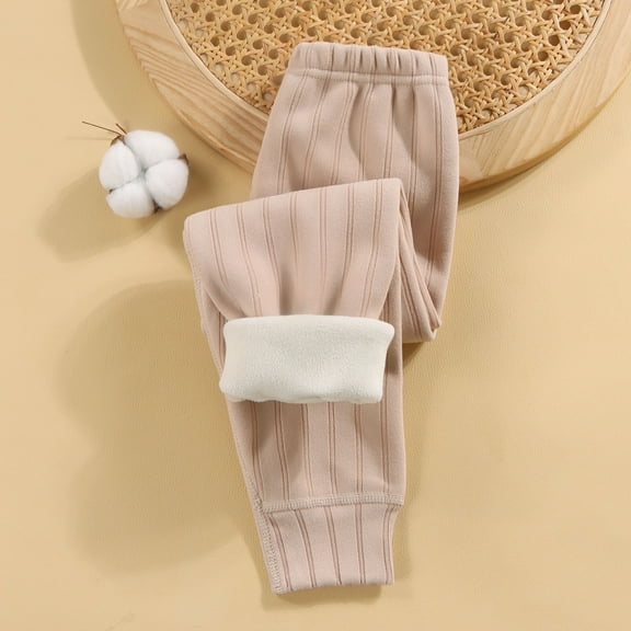 Boys Girls Fleece Lined Sweatpants Winter Padded Warm Striped Cotton Joggers Kids Soft Comfy Bottoms Pants New Girls Soft Leggings Brown 140