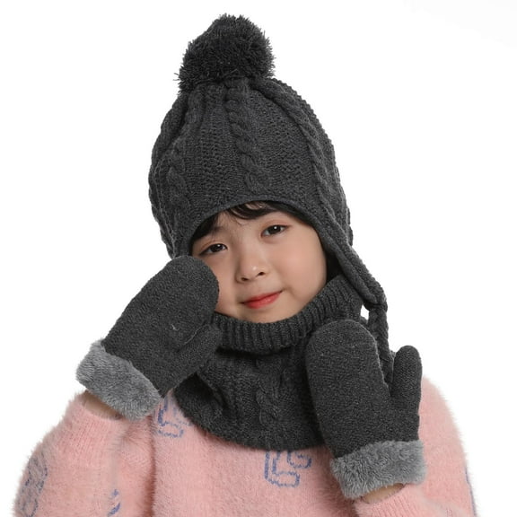 Boys Girls Fleece Lined Winter Beanies Hats, Gloves & Scarves Sets Size 2-5 Toddlers 3 Piece Thermal Warm Hat, Glove Scarf Set