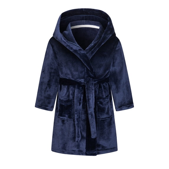 Boys Girls Fleece Robes Hooded Warm Bath Robe for Kids Soft Fuzzy Bathrobe for Gifts,with Belt and Pockets