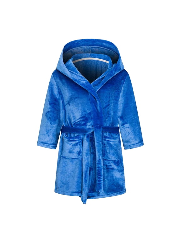 Boys Girls Fleece Robes Hooded Warm Bath Robe for Kids Soft Fuzzy Bathrobe for Gifts,with Belt and Pockets
