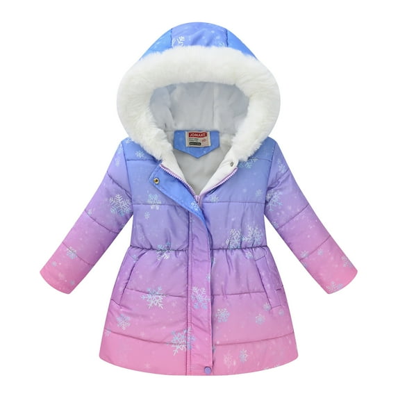Boys Girls Fleece-lined Winter Long Coat Gradient Color Furry Hood Parka Coat Full Zip Waist-Tie Warm Outerwear for Family Trips & Holiday Gatherings